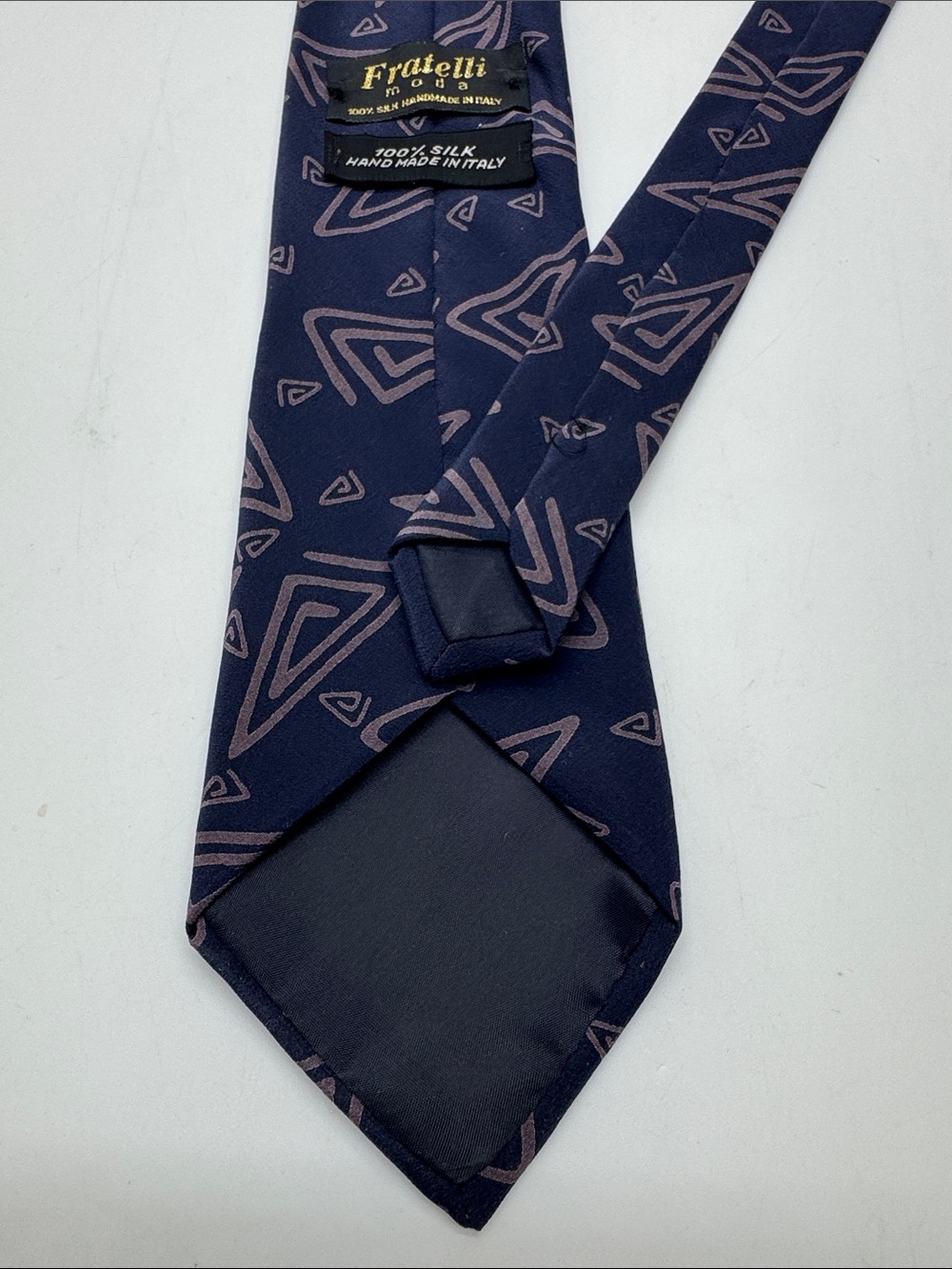 Navy Tie with Taupe Geometric Pattern # 0091